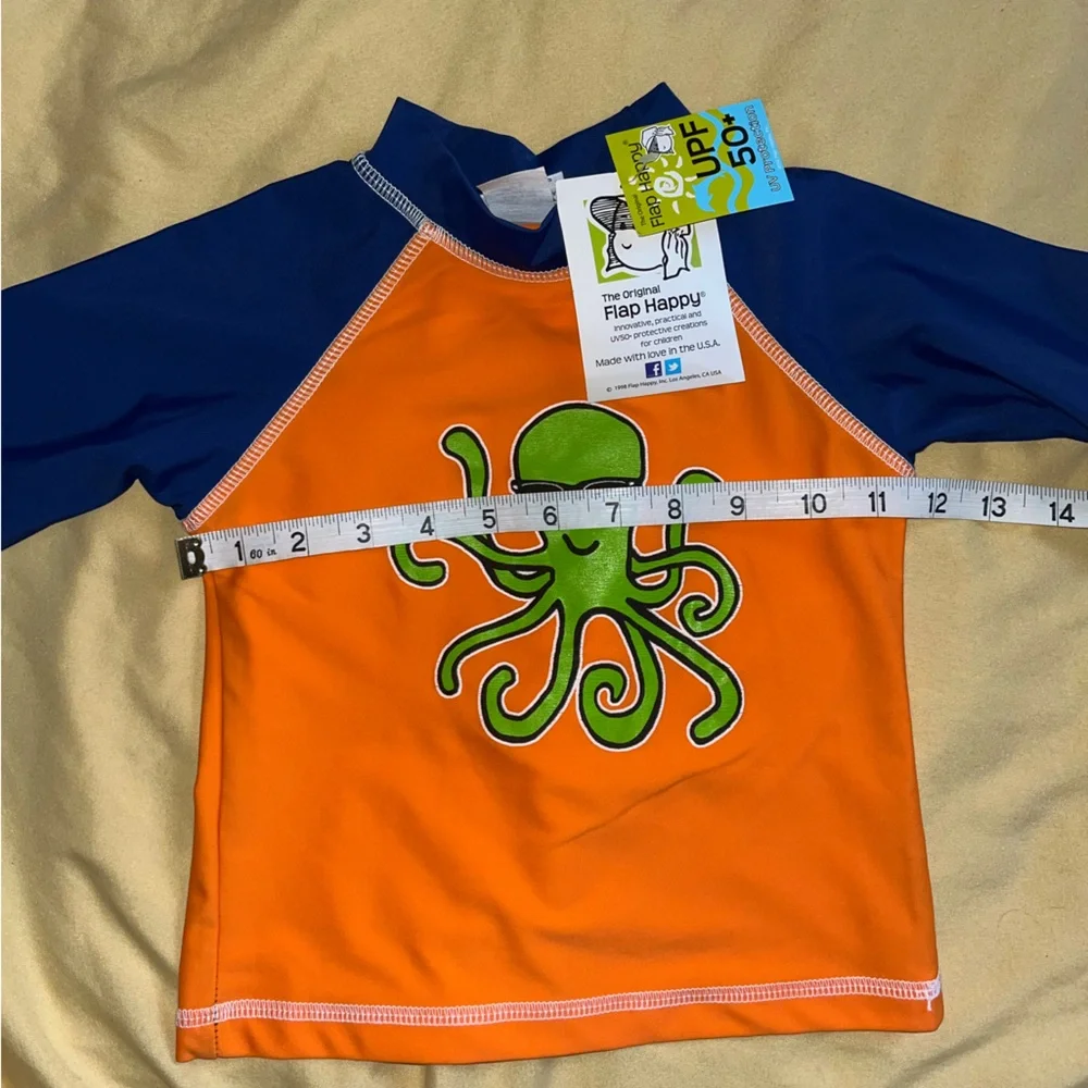 Flap Happy Kids UV 50 NWT Octopus Graphic Rash Guard Swim Top Size 2